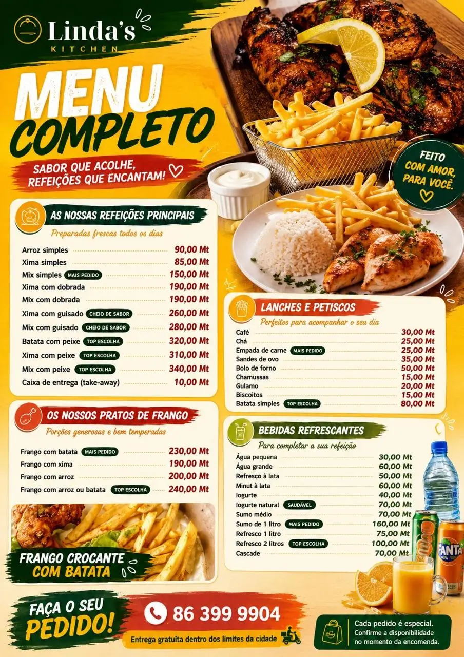 Illustrated full menu from Linda’s Kitchen